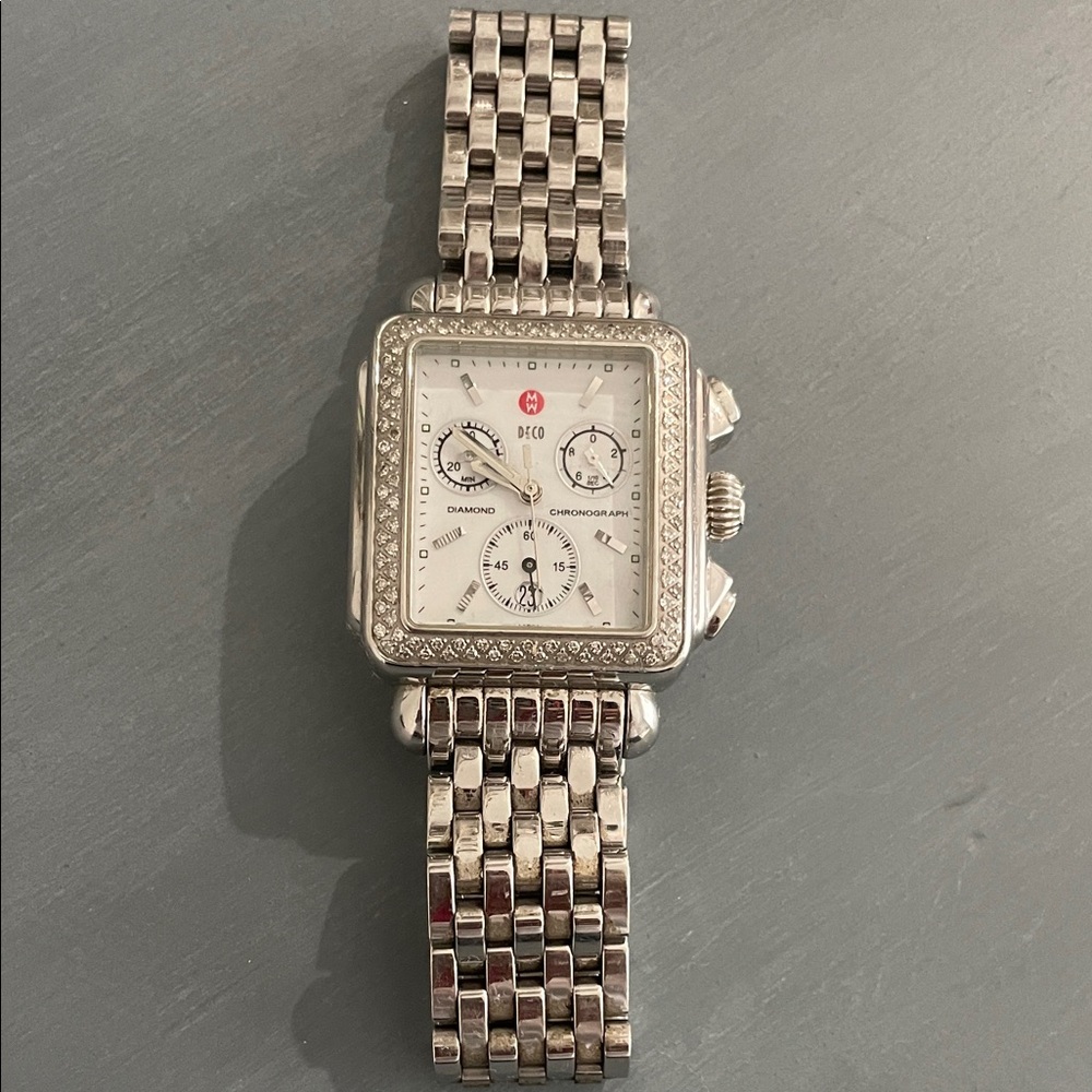 Michele Silver Square Dial Watch